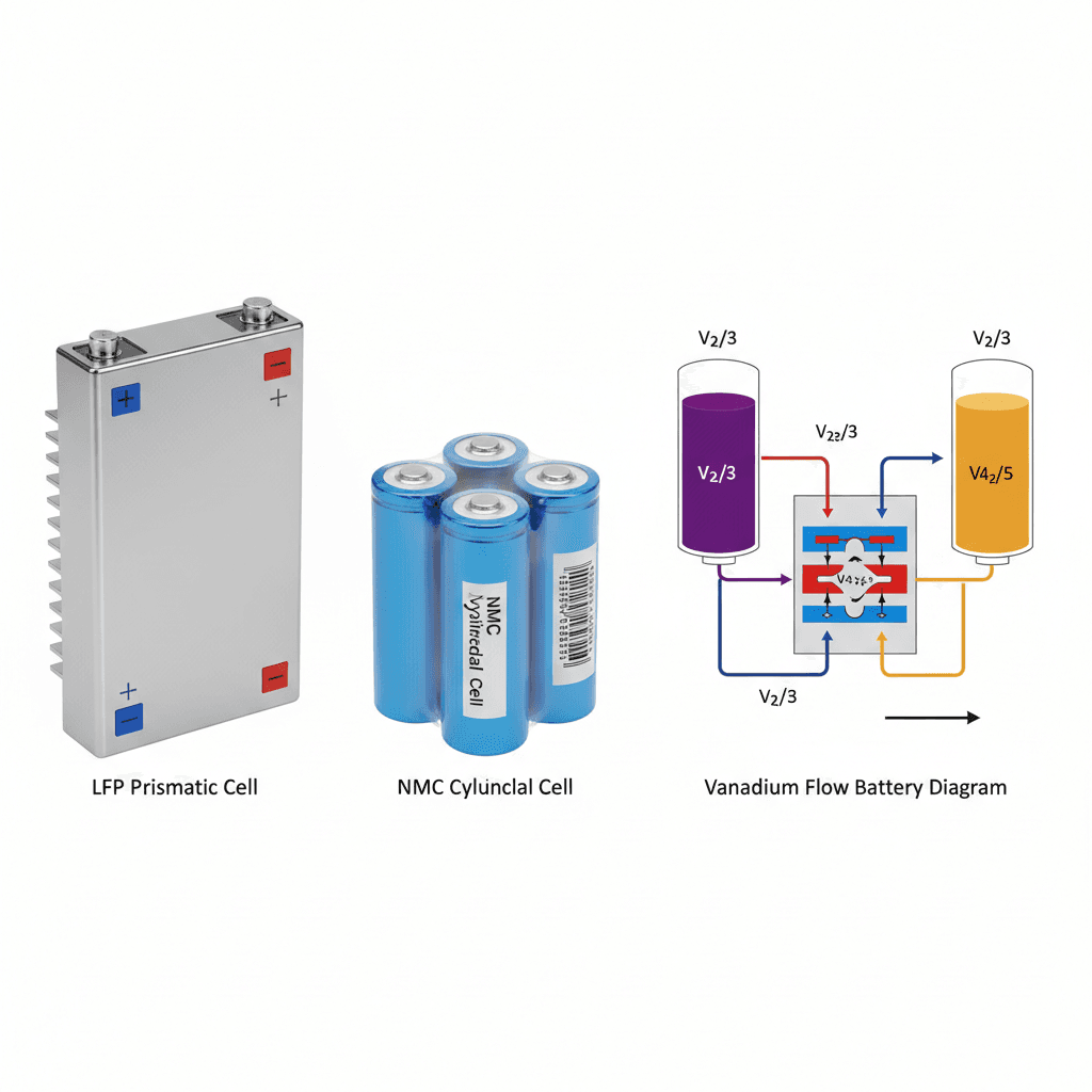 Tipos de Bateria para Armazenamento de Energia: LFP, NMC, Fluxo e Mais